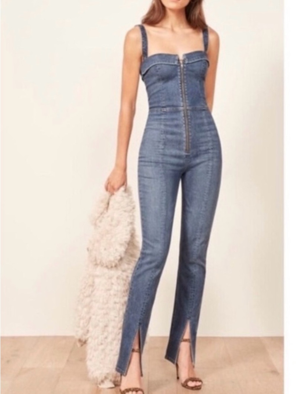 Reformation Crawford Denim Zip Jumpsuit Rhine 4